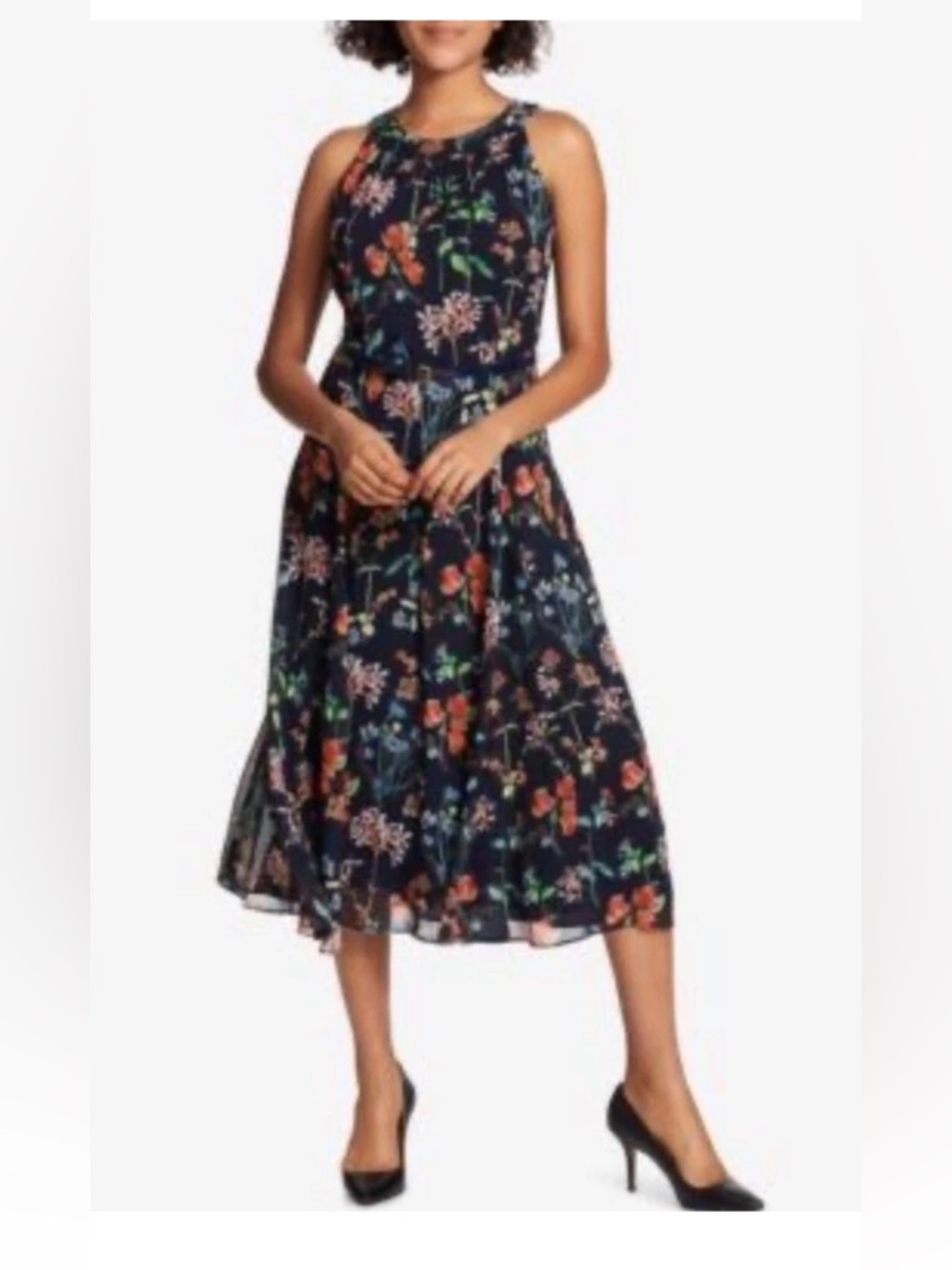 Tommy‎ Hilfiger Navy Floral Halter-Neck Maxi Dress With Belt Sleeveless Size 12